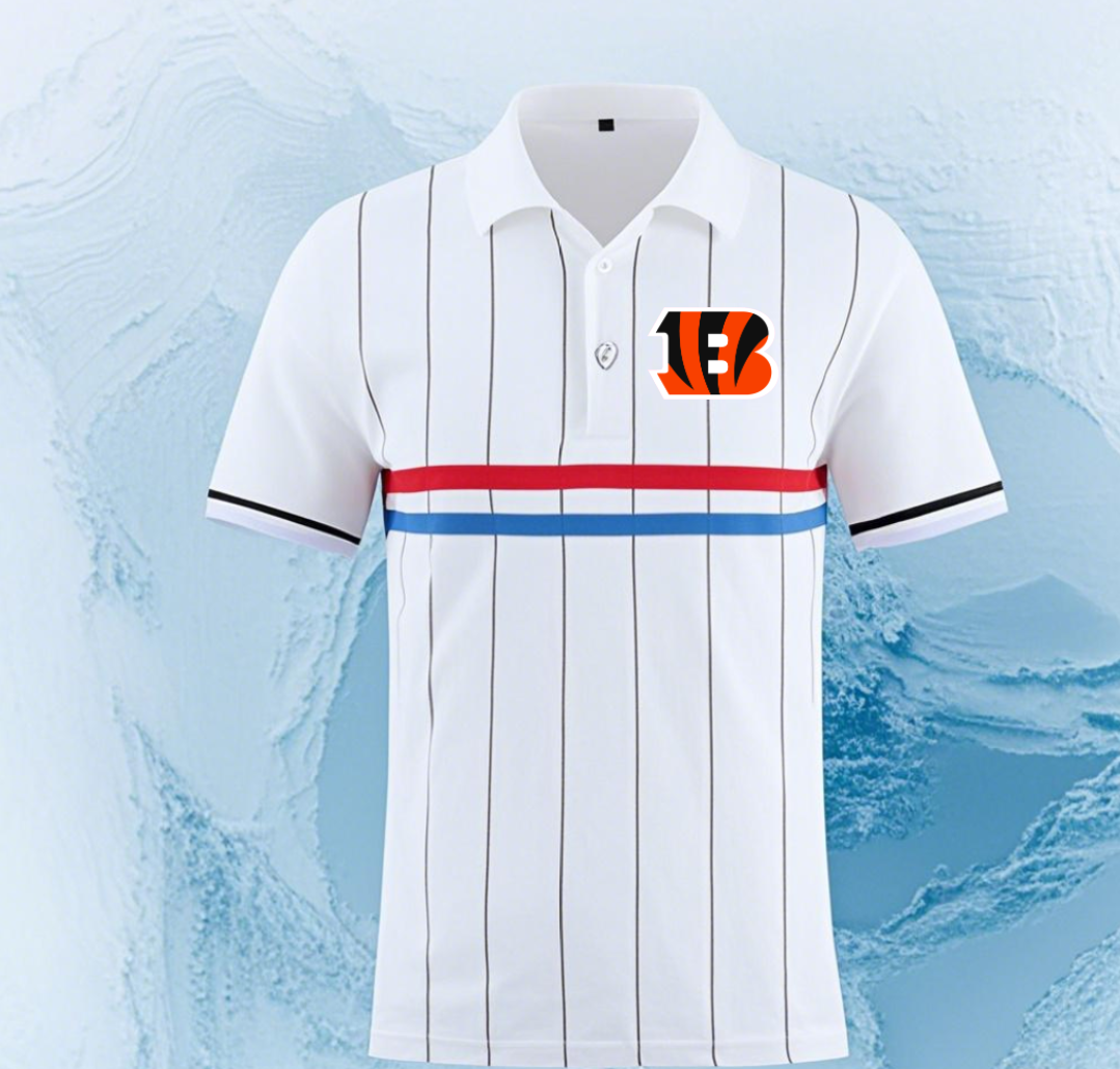 Cincinnati Bengals white #87 Men 2025 NFL polo T shirt->nfl t-shirts->Sports Accessory